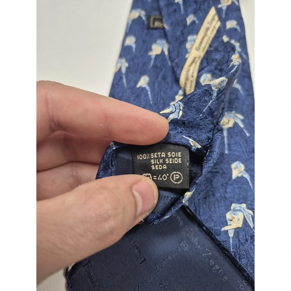 Ermenegildo Zegna Tie Mens One Size Blue Geometric 100% Silk Made In Italy